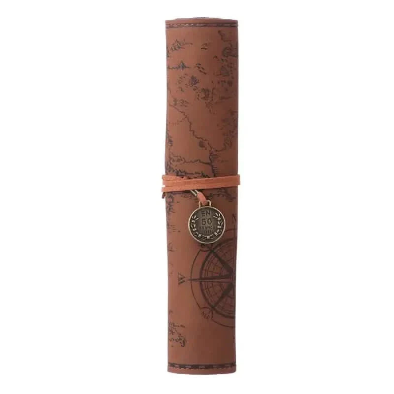 PU Leather Rollup Pen Bag Vintage Creative Map Pencil Case