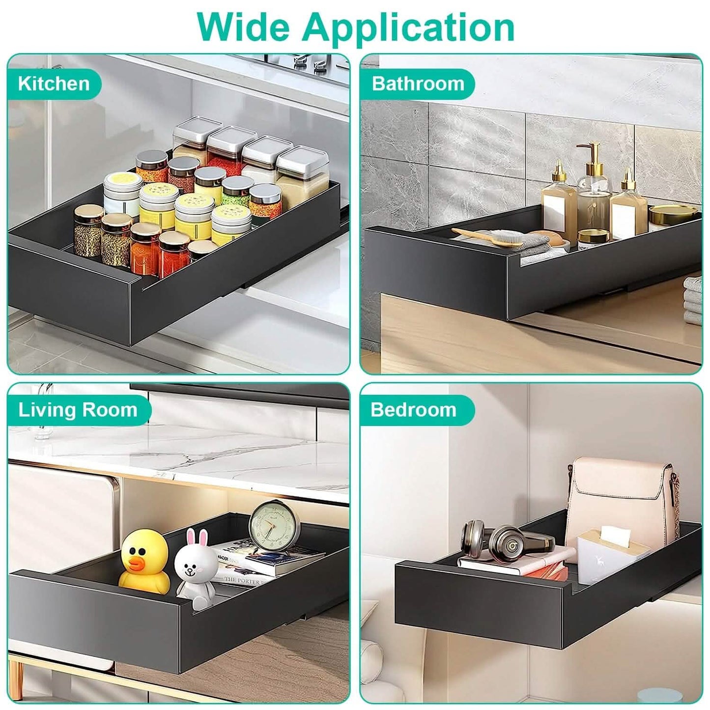 Pull Out Cabinet Organizer Carbon Steel Quiet Slide Rails