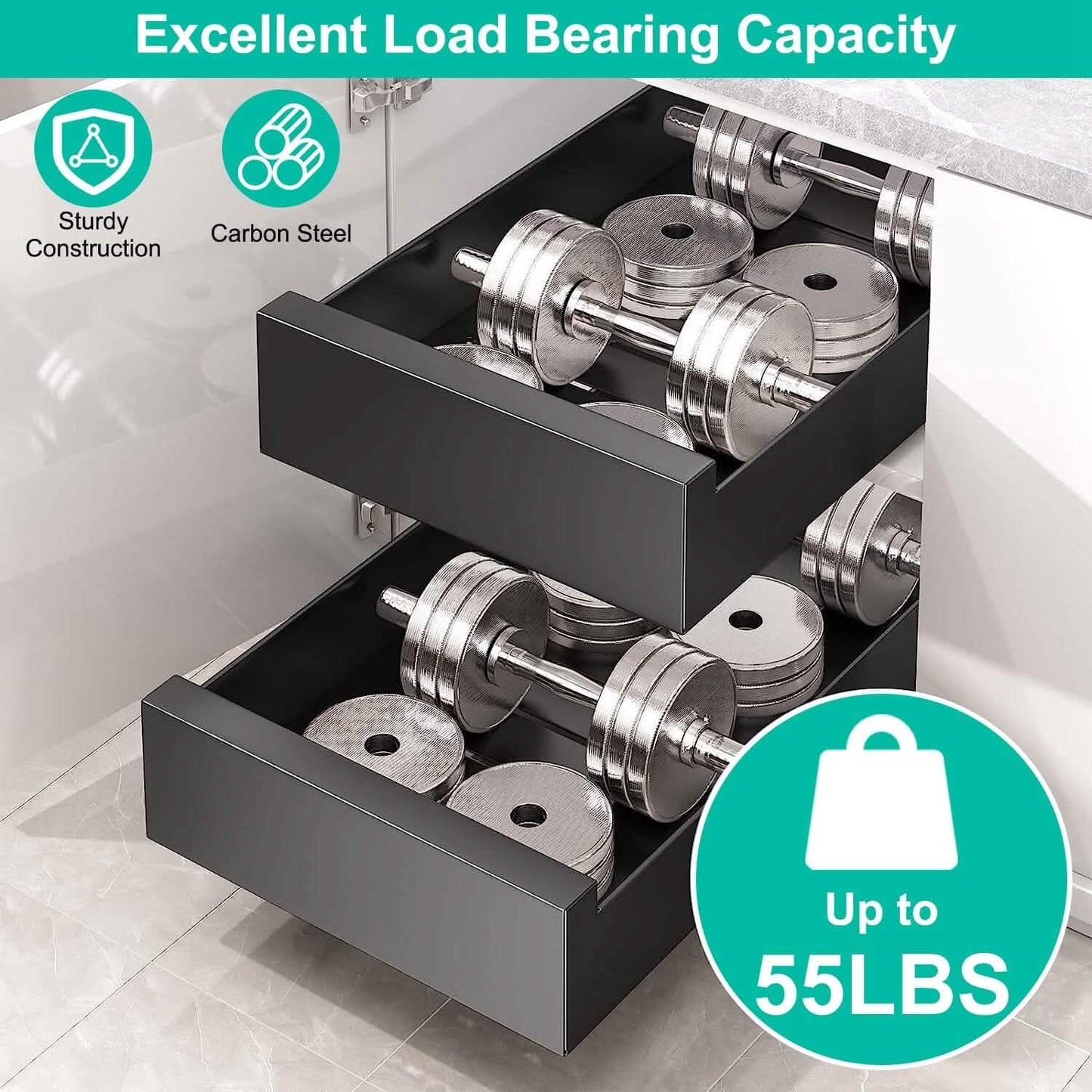 Pull Out Cabinet Organizer Carbon Steel Quiet Slide Rails
