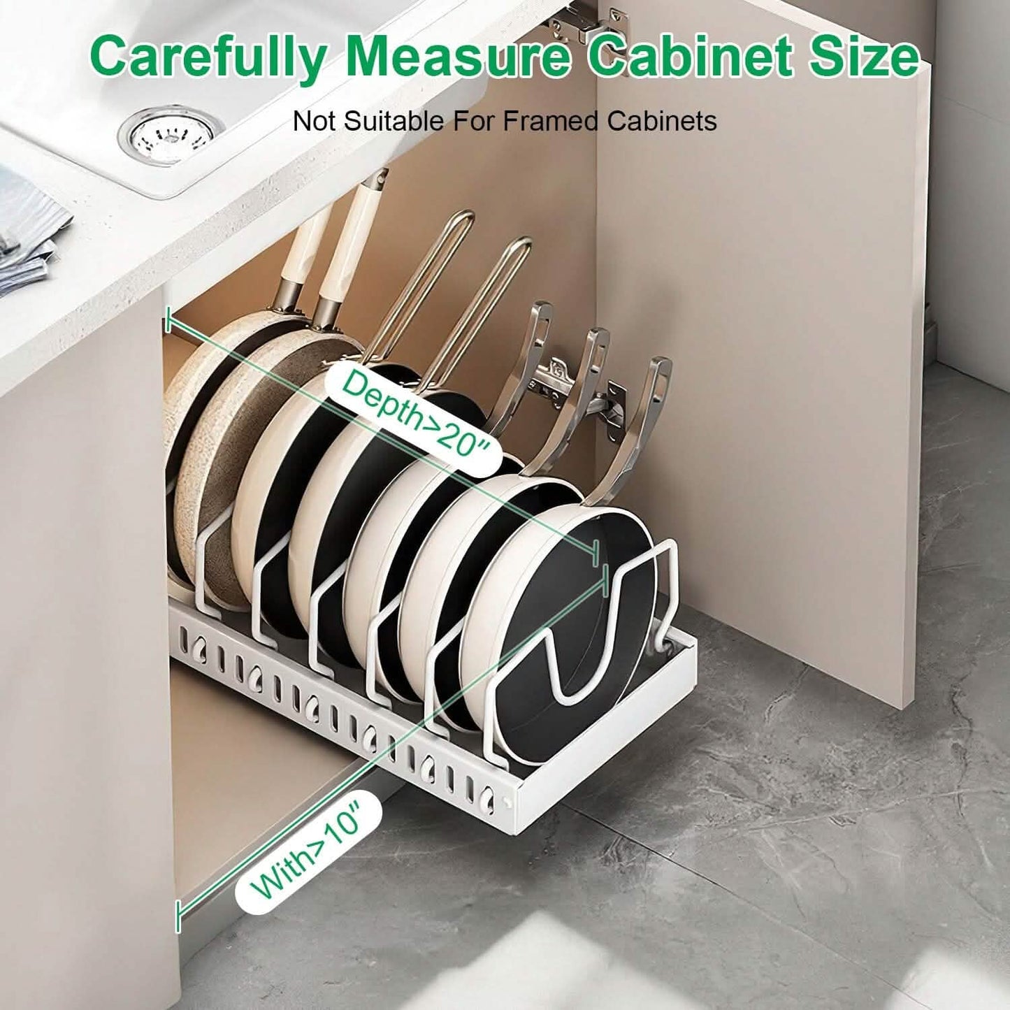 Pull Out Pots and Pans Organizer with 8 Adjustable Dividers