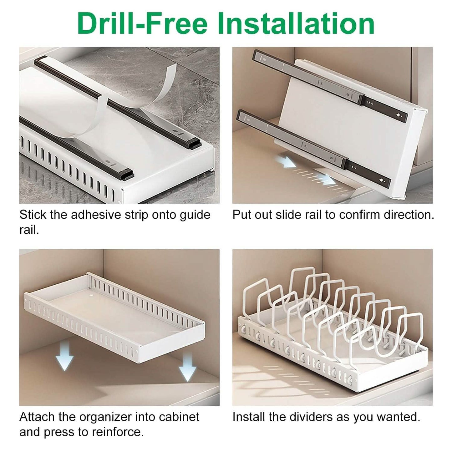 Pull Out Pots and Pans Organizer with 8 Adjustable Dividers