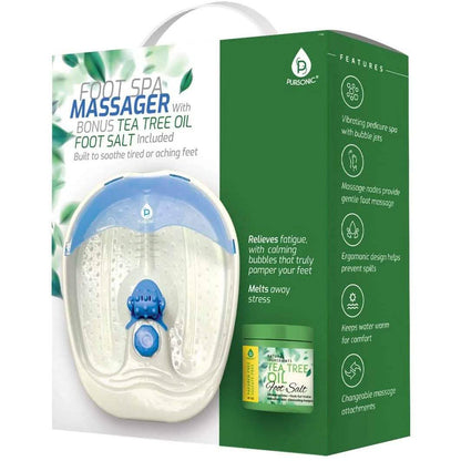 Pursonic Foot Spa Massager with Vibrating Bubbles & Tea Tree Oil Foot Salt Scrub with Epsom Salt
