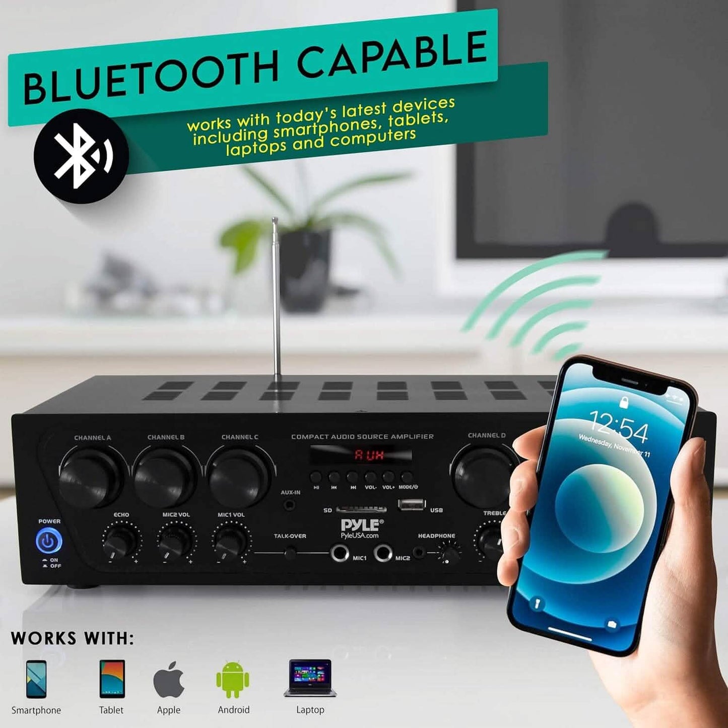 Pyle Wireless Bluetooth Home Audio Amplifier  (Refurbished)