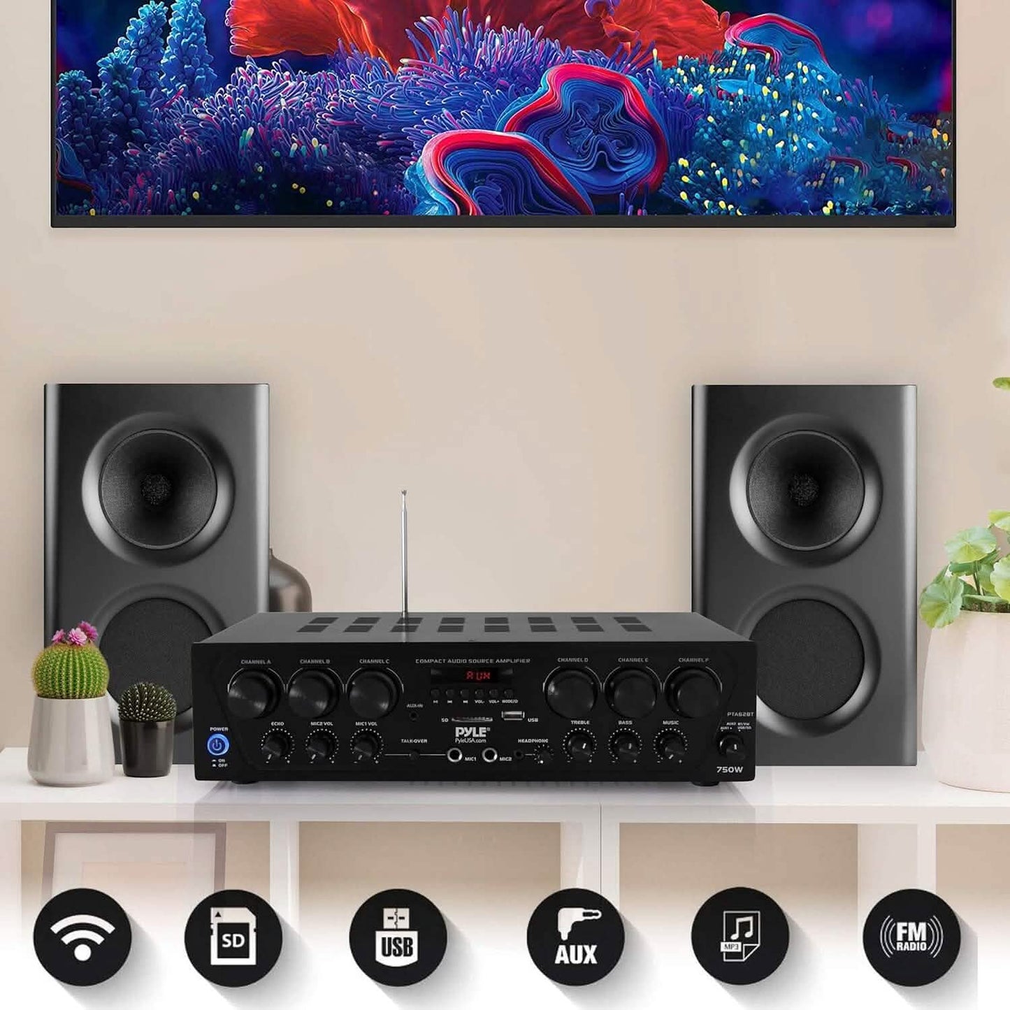 Pyle Wireless Bluetooth Home Audio Amplifier  (Refurbished)