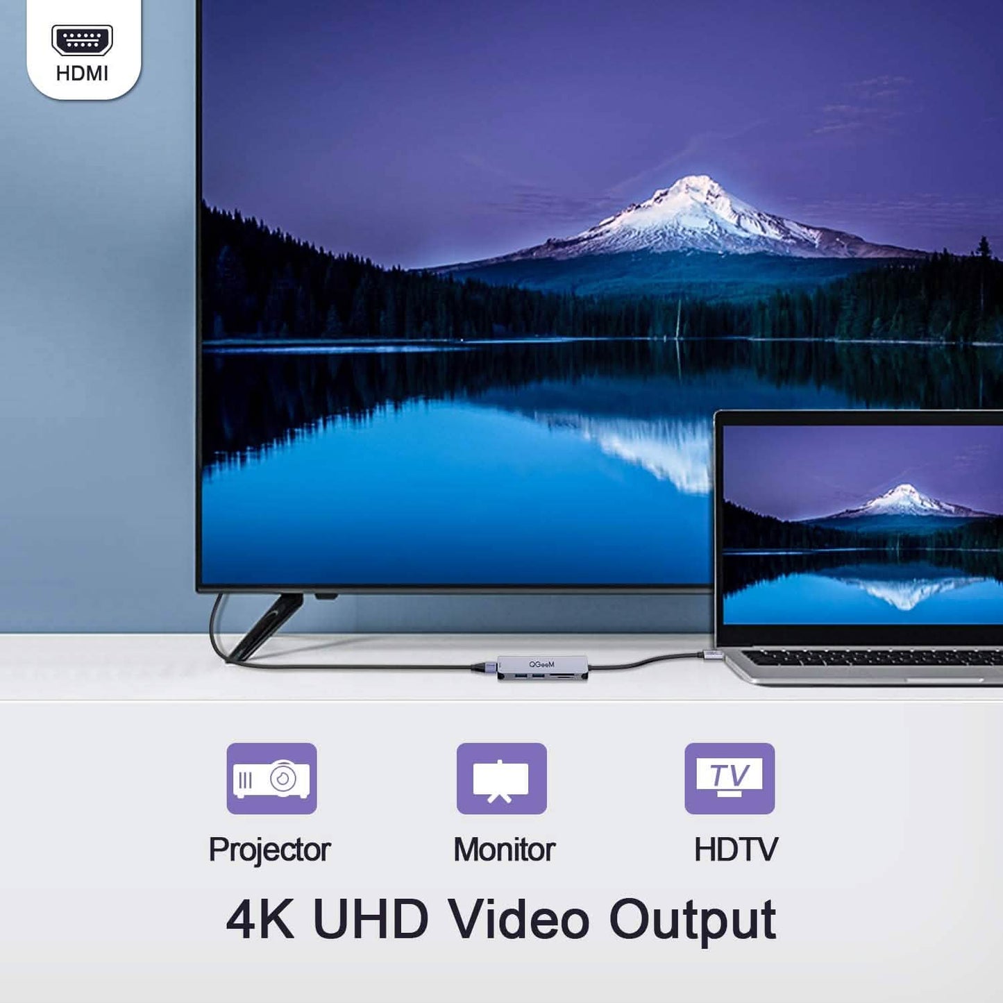 QGeeM 5-in-1 USB C to HDMI Adapter with 4K HDMI Output