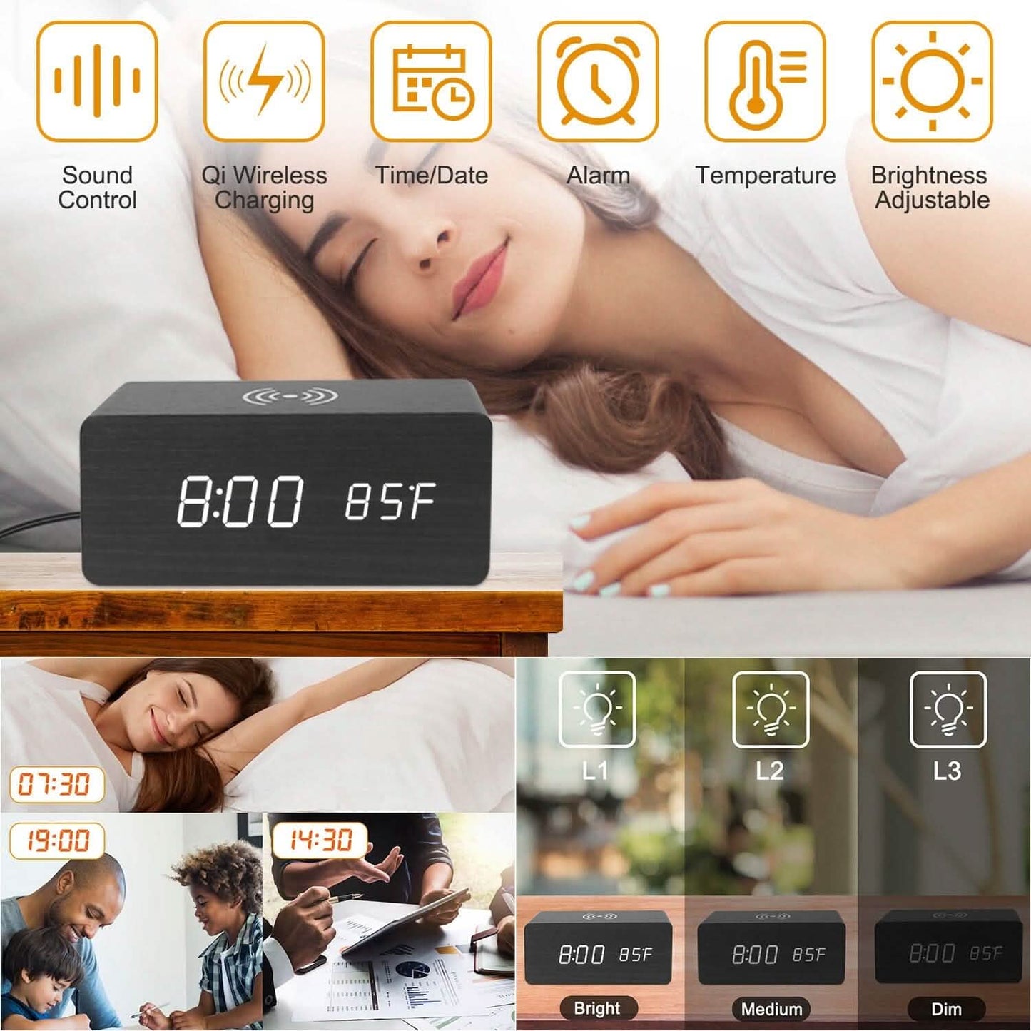 Qi Wireless Charger Digital Alarm Clock