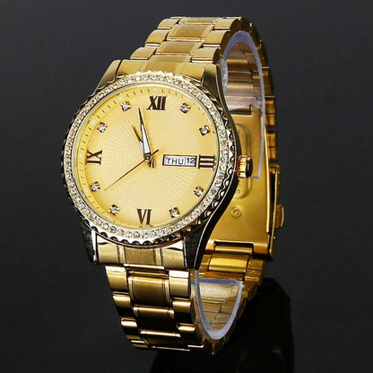 Quartz Watch Luxury Crystal Rhinestone Gold Steel