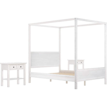 Queen Size Canopy Bed with 2 Nightstands