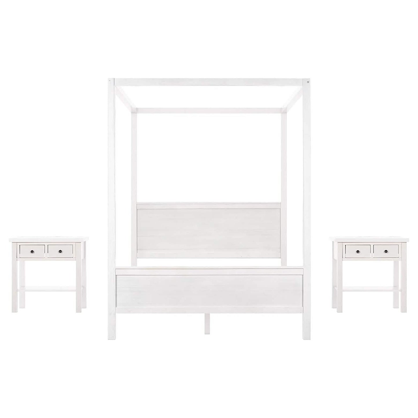 Queen Size Canopy Bed with 2 Nightstands