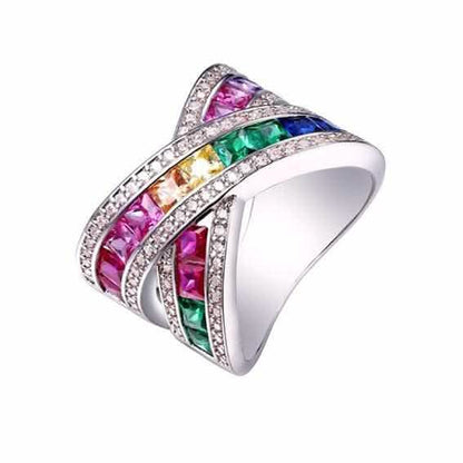 Rainbow Crystal X Ring with Swarovski Elements - Assorted Sizes
