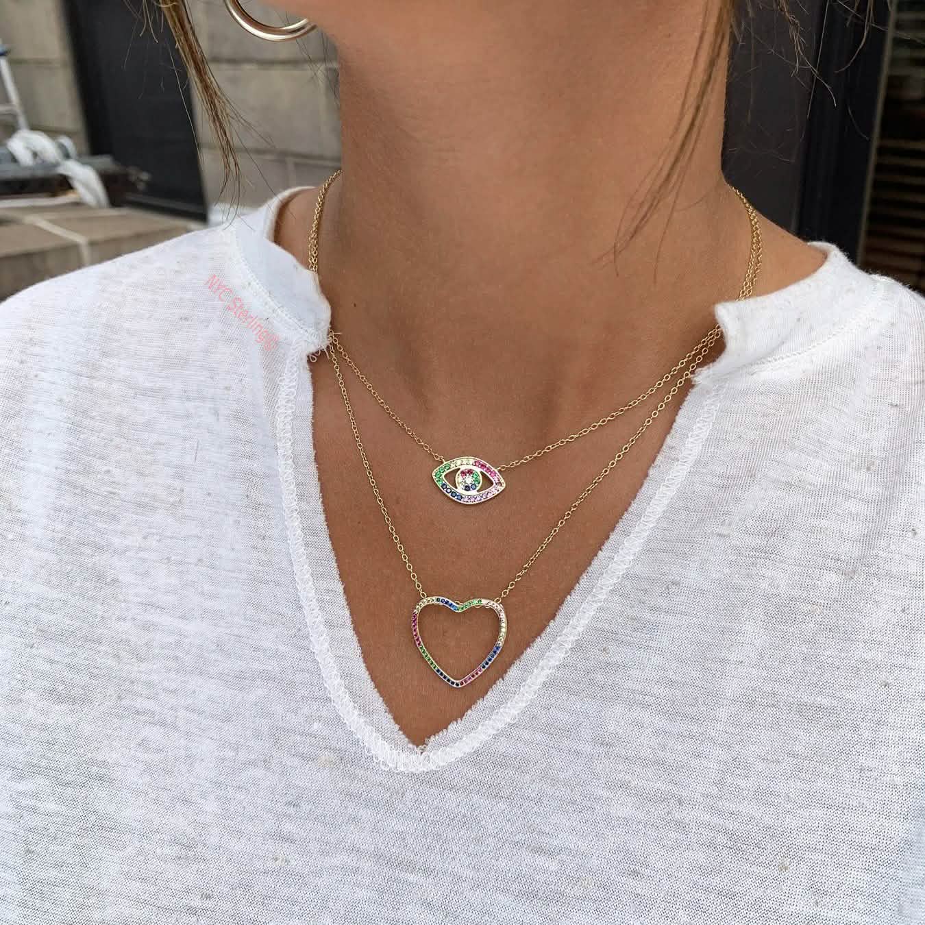Rainbow CZ Eye Necklace