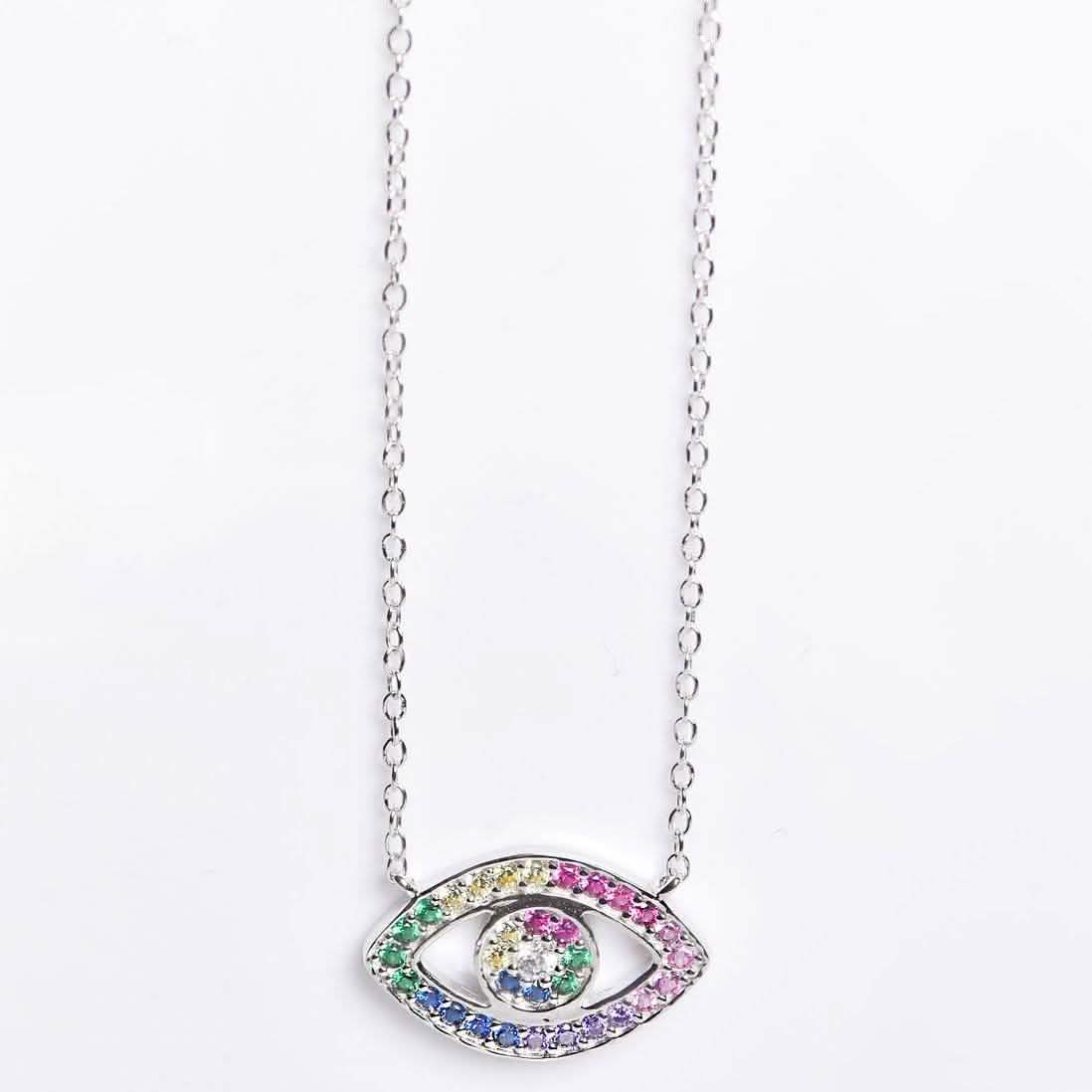 Rainbow CZ Eye Necklace