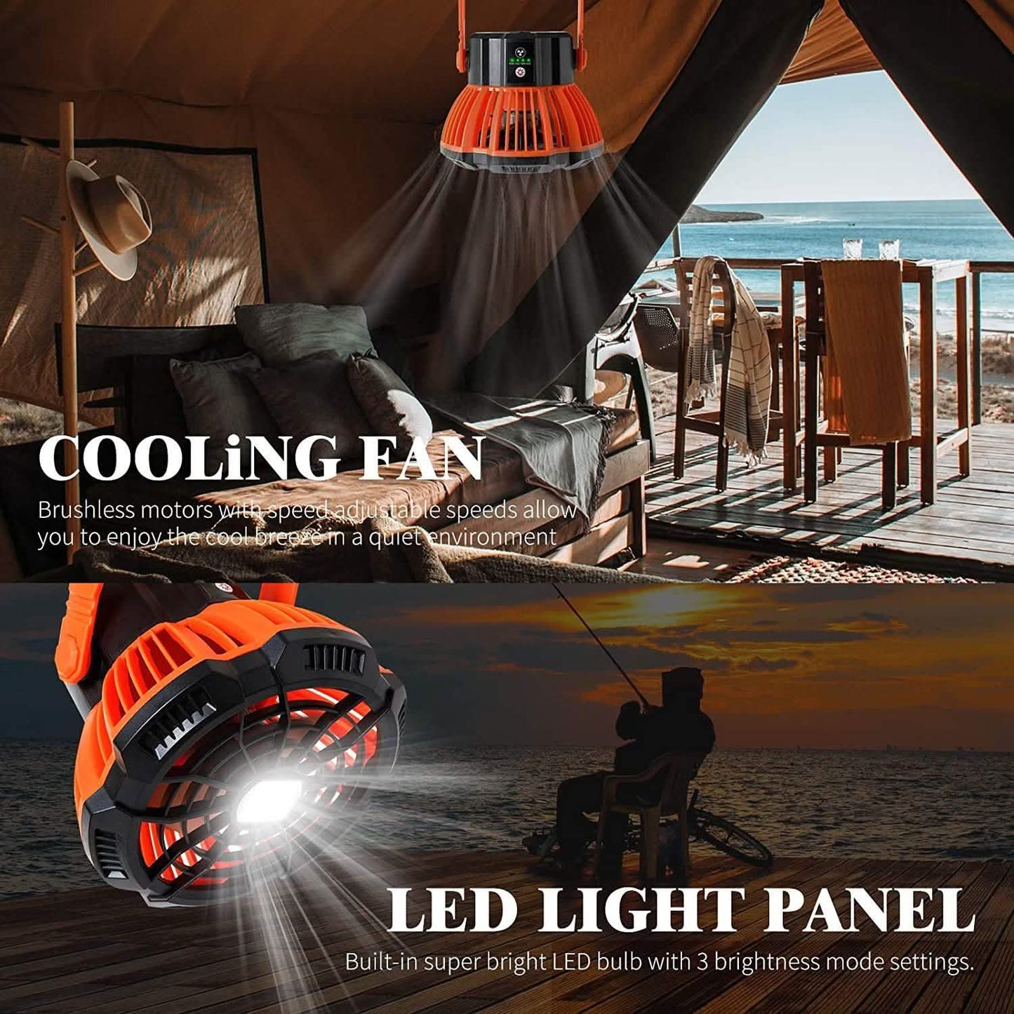 Rechargeable Camping Fan with LED Lantern with IR Remote