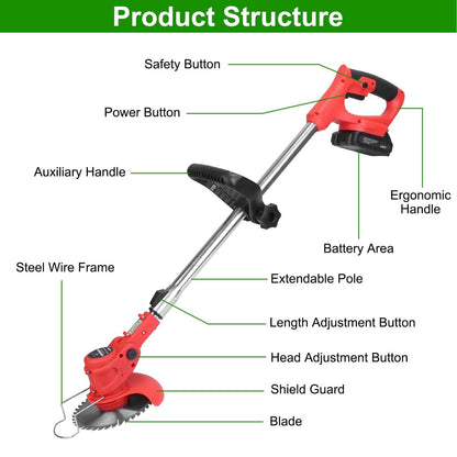 Rechargeable Electric Cordless Grass Trimmer with Alloy Saw Blade
