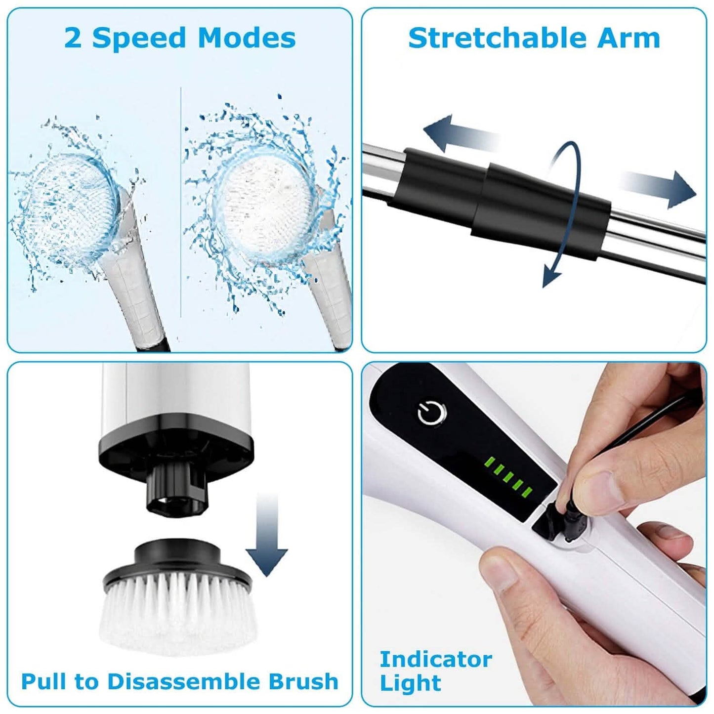 Rechargeable Electric Spin Scrubber 8 Brush Replaceable Heads 2 Speed