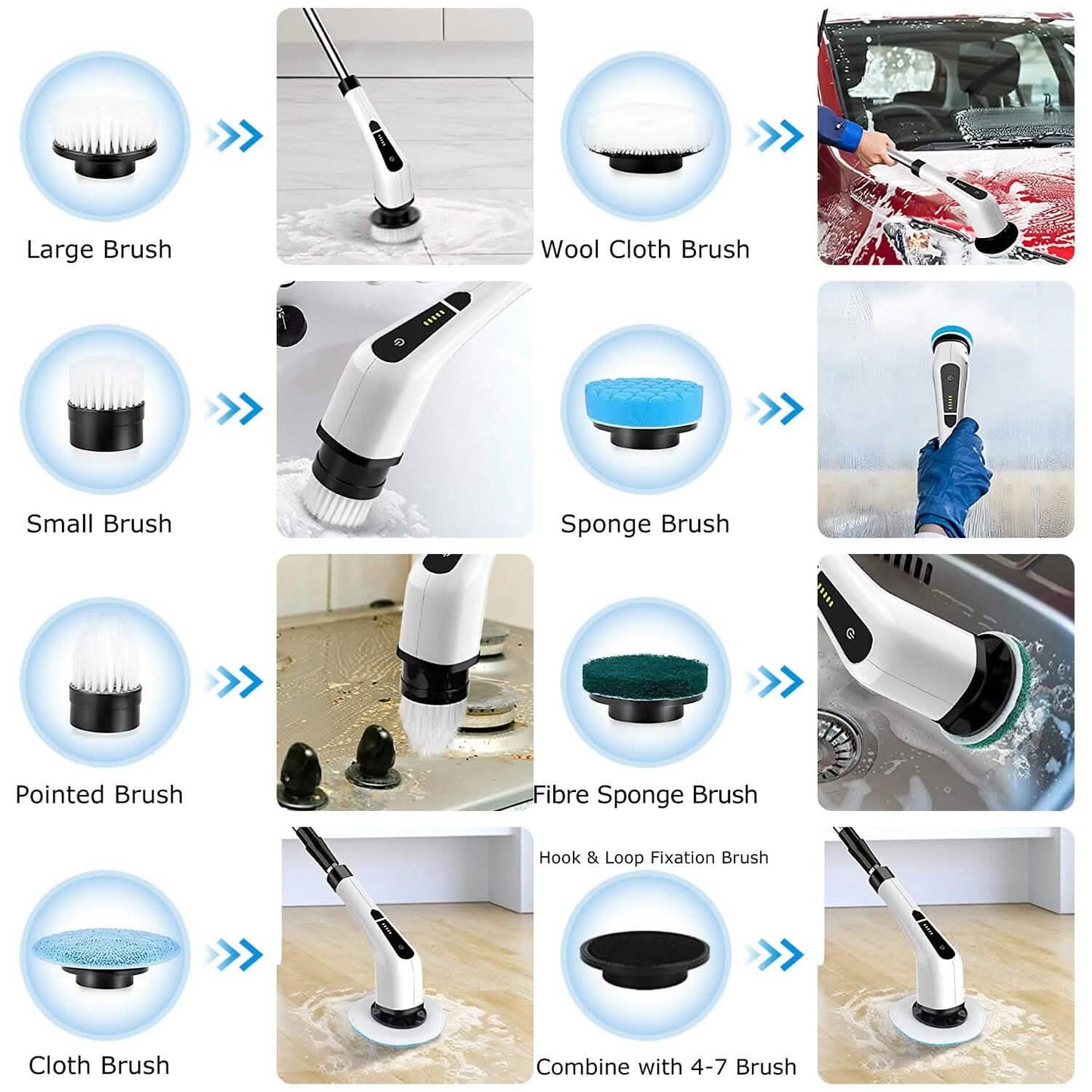 Rechargeable Electric Spin Scrubber 8 Brush Replaceable Heads 2 Speed