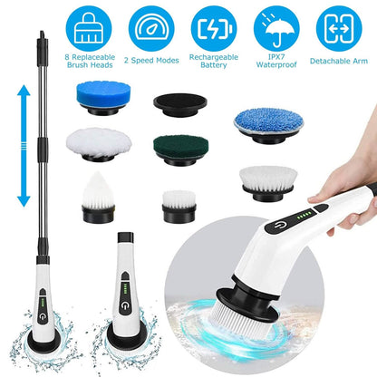 Rechargeable Electric Spin Scrubber 8 Brush Replaceable Heads 2 Speed