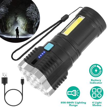 Rechargeable Flashlight LED Floodlight Torch with Strap Super Bright Flashlight