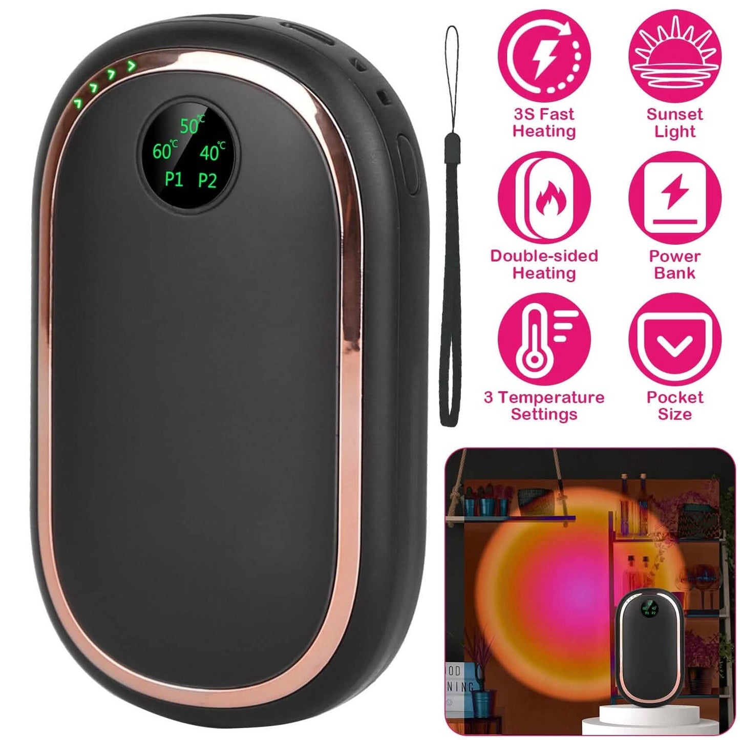 Rechargeable Hand Heater Pocket Warmer Power Bank with Digital Display