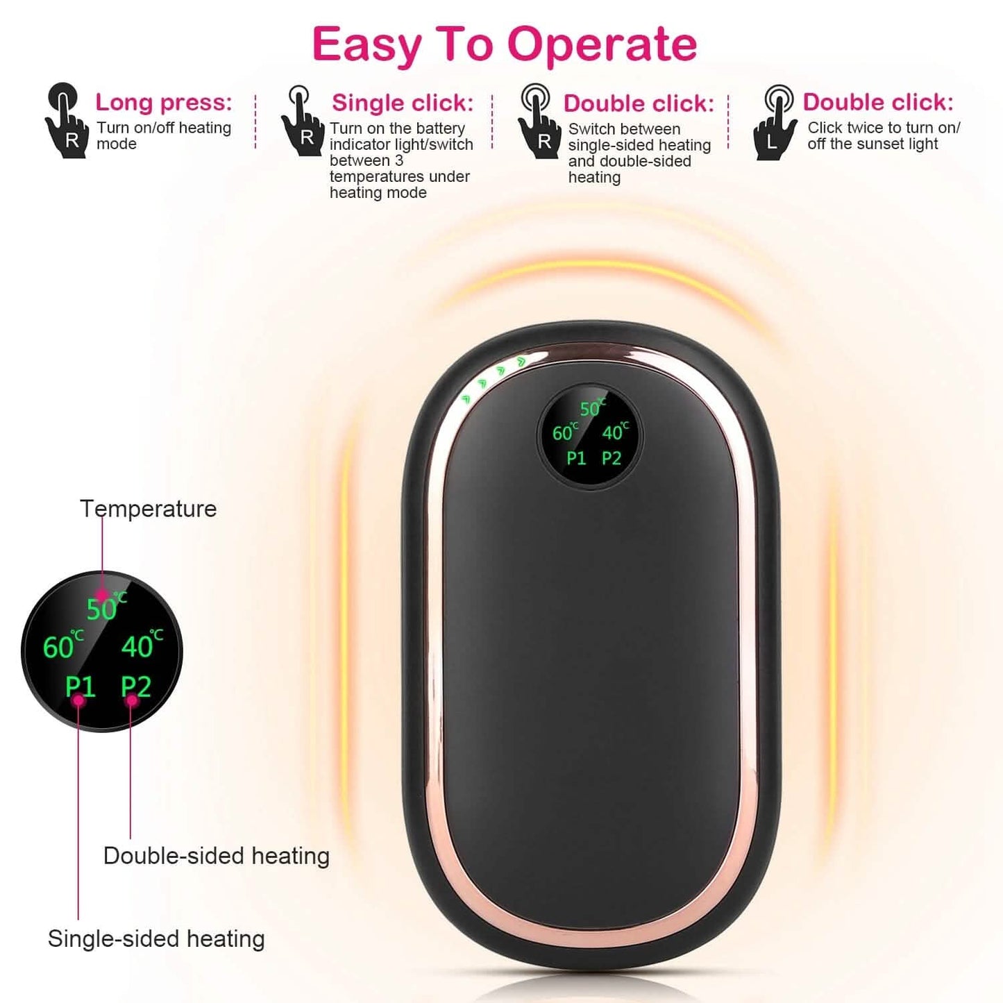 Rechargeable Hand Heater Pocket Warmer Power Bank with Digital Display