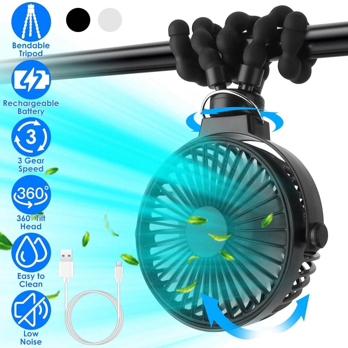 Rechargeable Handheld Fan with Flexible Tripod