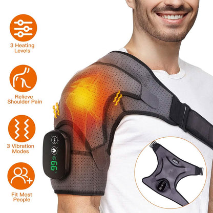 Rechargeable Heated Shoulder Wrap Massager Shoulder Brace Support with 3 Heating Levels