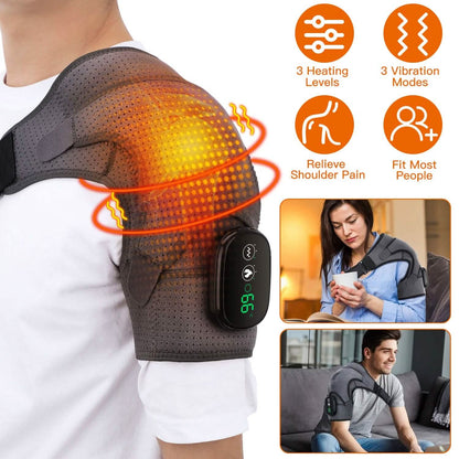 Rechargeable Heated Shoulder Wrap Massager Shoulder Brace Support with 3 Heating Levels
