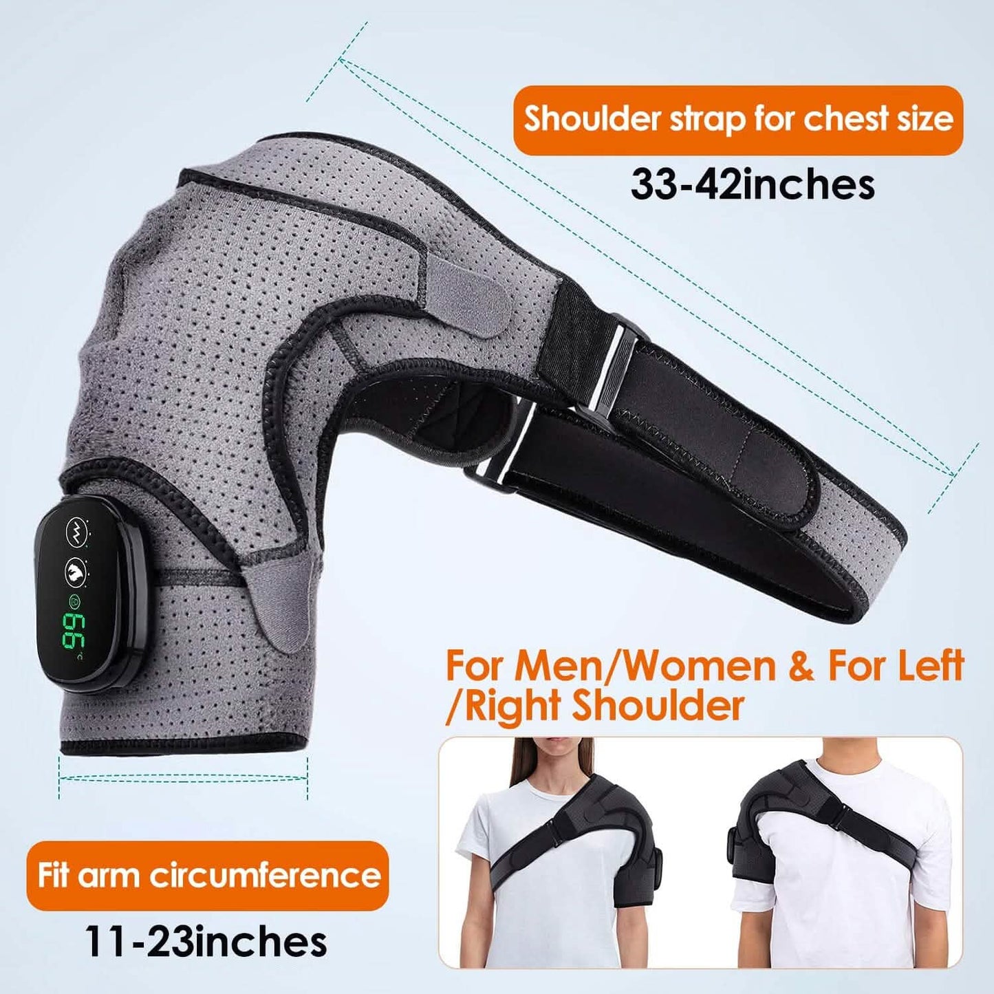 Rechargeable Heated Shoulder Wrap Massager Shoulder Brace Support with 3 Heating Levels