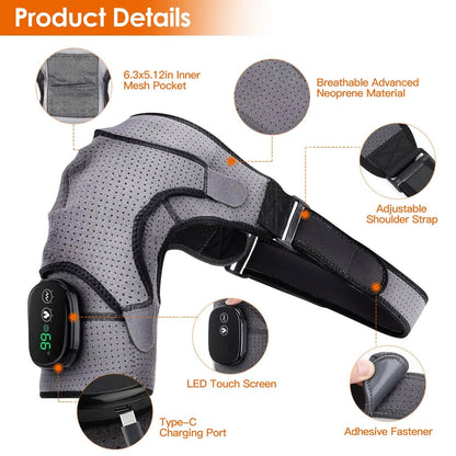 Rechargeable Heated Shoulder Wrap Massager Shoulder Brace Support with 3 Heating Levels
