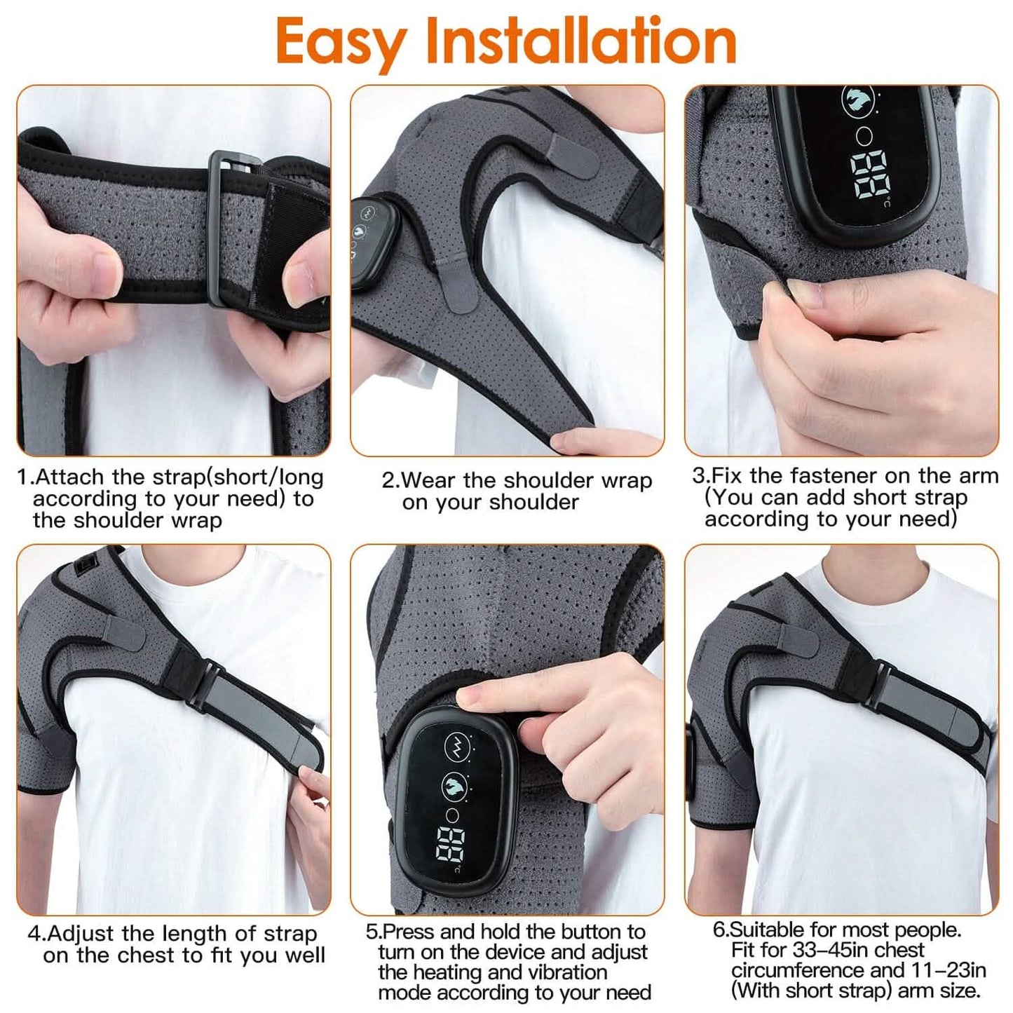 Rechargeable Heated Shoulder Wrap Massager Shoulder Brace Support with 3 Heating Levels