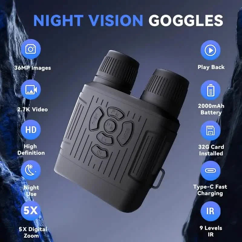 Rechargeable Infrared Night Vision Goggles 10X Digital Zoom with 3'' Screen