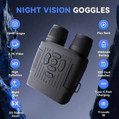 Rechargeable Infrared Night Vision Goggles 10X Digital Zoom with 3'' Screen