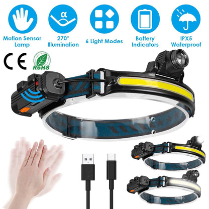Rechargeable Motion Sensor Head Lamp 6 Light Modes