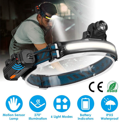 Rechargeable Motion Sensor Head Lamp 6 Light Modes