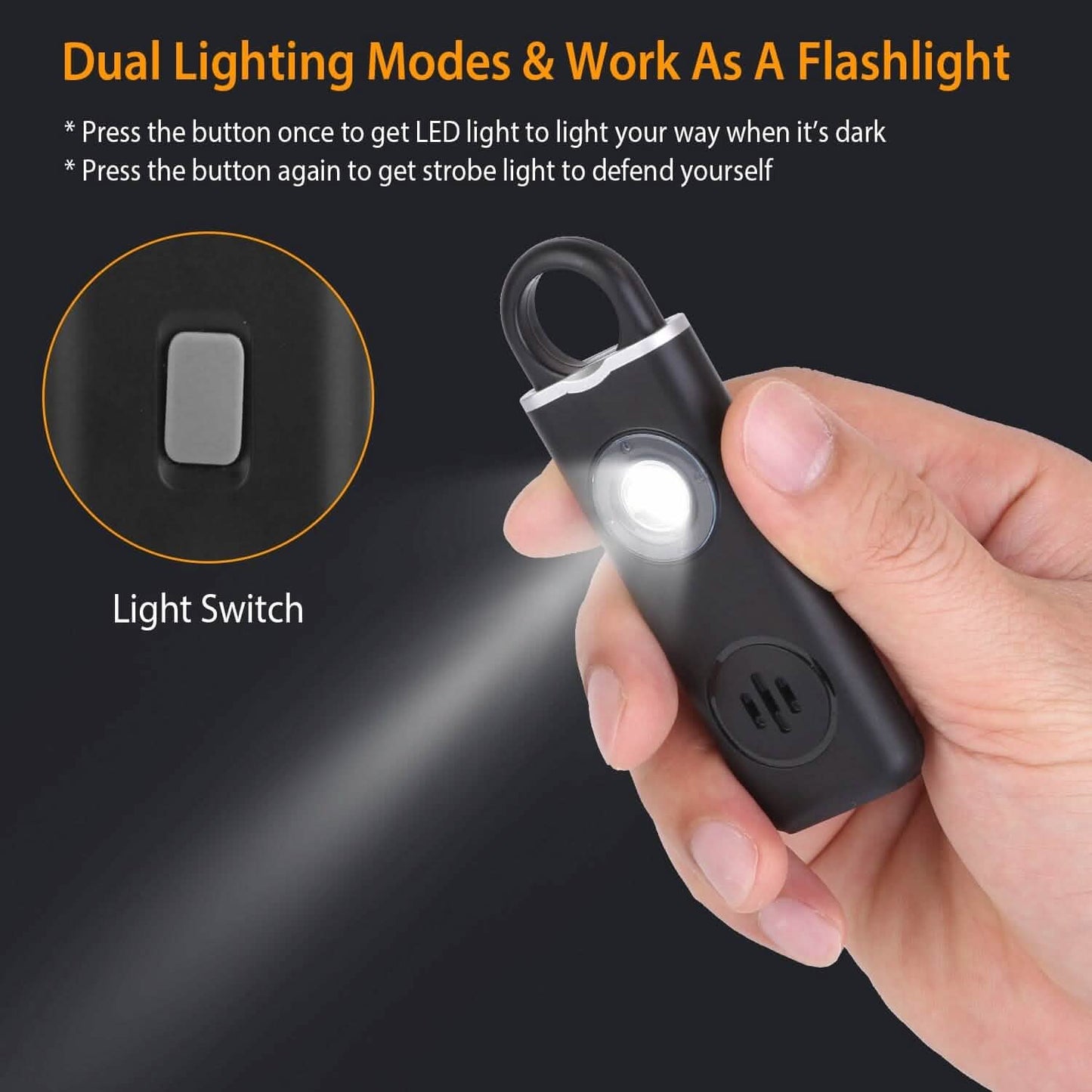 Rechargeable Personal Safety Alarm with Strobe Light