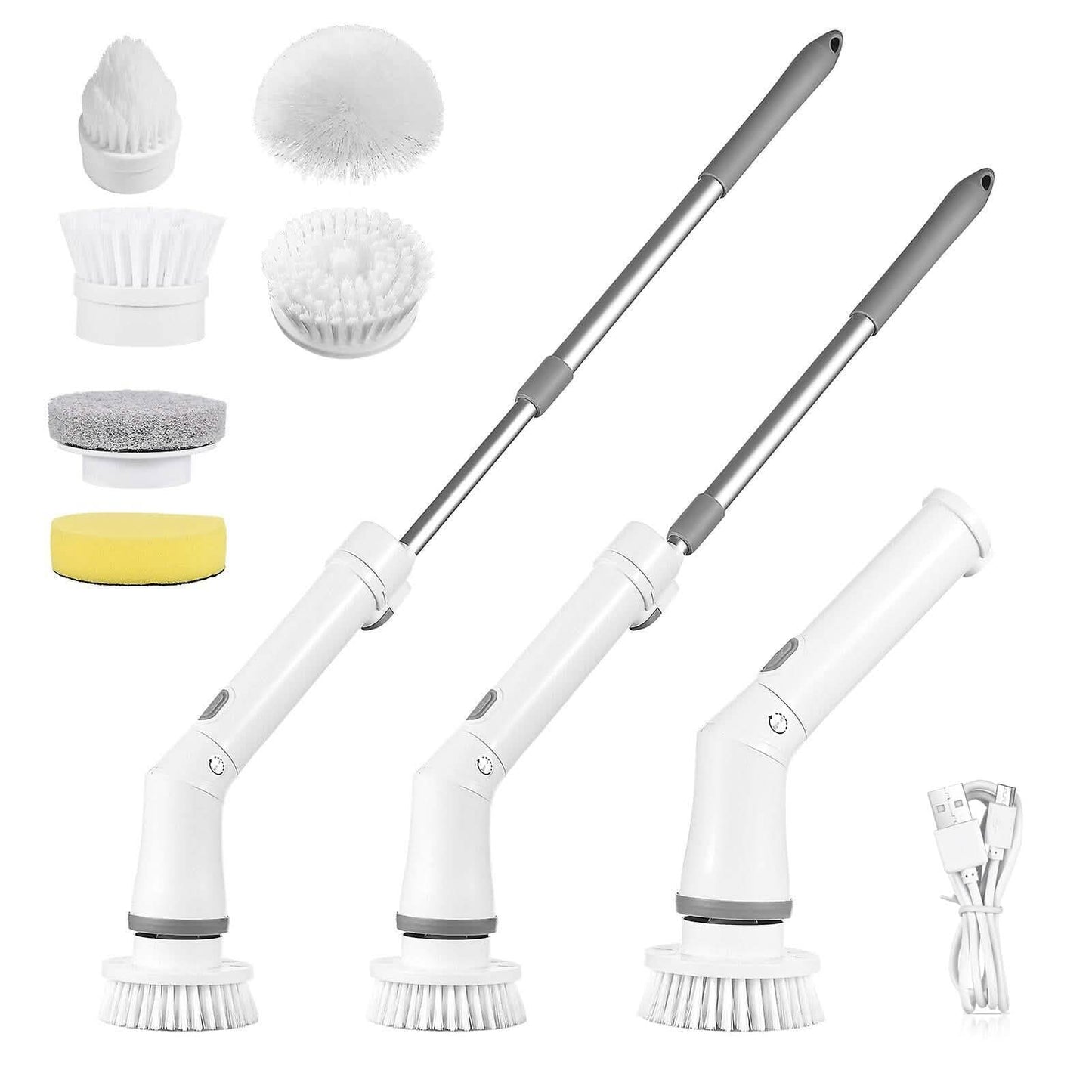 Rechargeable Telescopic Cleaning Brush 6 Replaceable Heads 2 Speed Adjustable Extension Arm