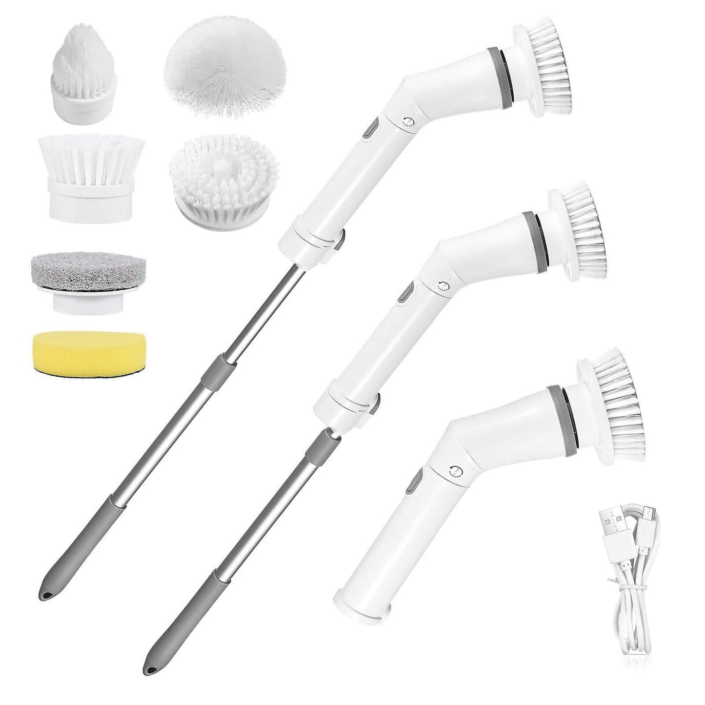 Rechargeable Telescopic Cleaning Brush 6 Replaceable Heads 2 Speed Adjustable Extension Arm