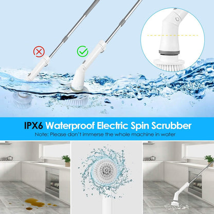 Rechargeable Telescopic Cleaning Brush 6 Replaceable Heads 2 Speed Adjustable Extension Arm