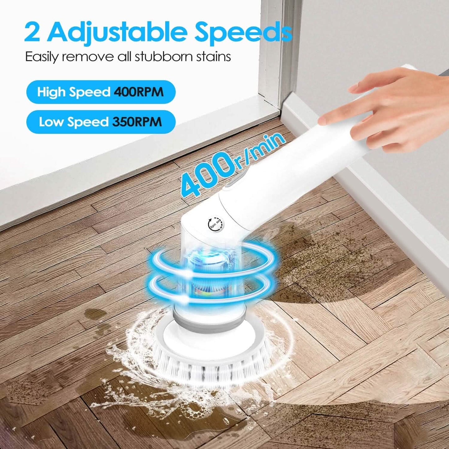 Rechargeable Telescopic Cleaning Brush 6 Replaceable Heads 2 Speed Adjustable Extension Arm
