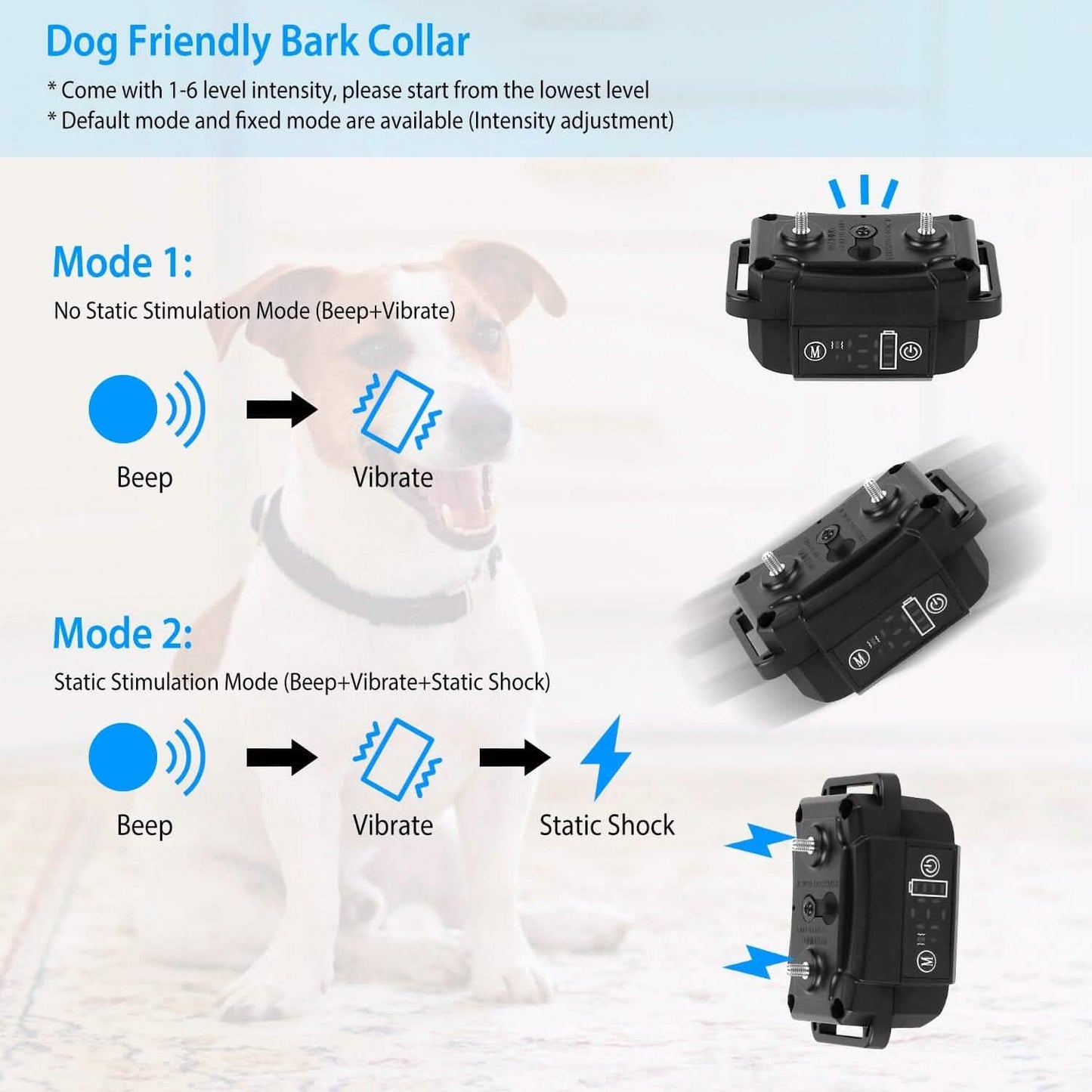 Rechargeable Waterproof Beep Vibration Static Stimulation Bark Stopper