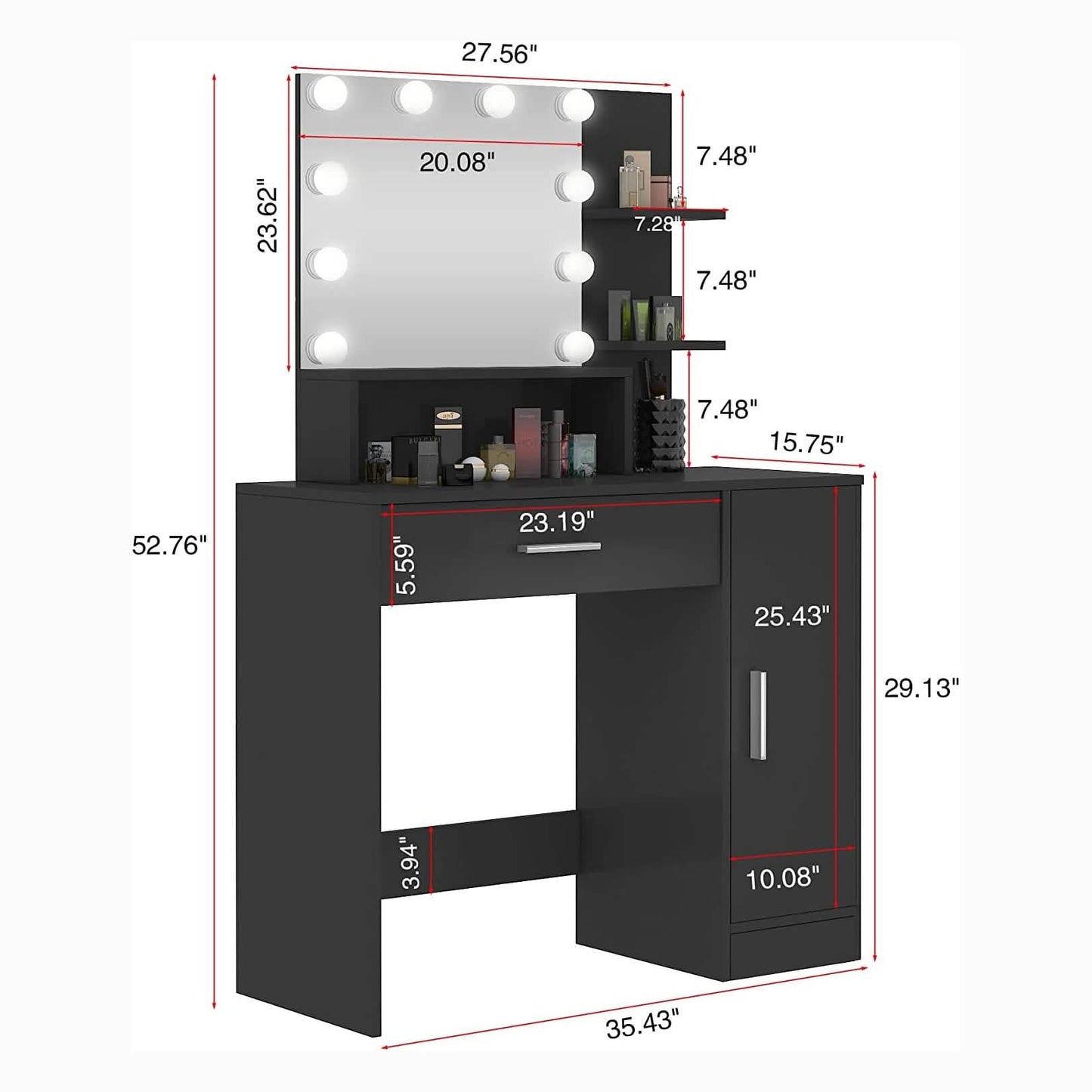 Rectangular Makeup Table with Mirror