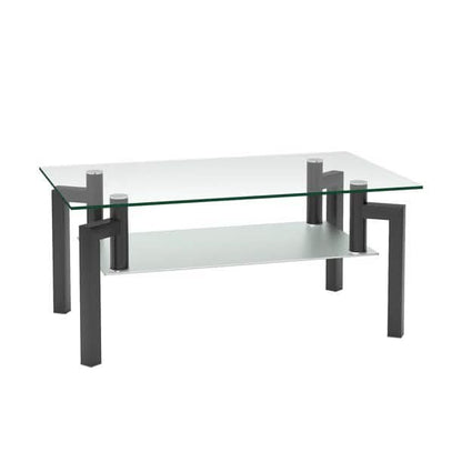 Rectangular Tempered Metal Tube Leg Living Room Glass Coffee Table