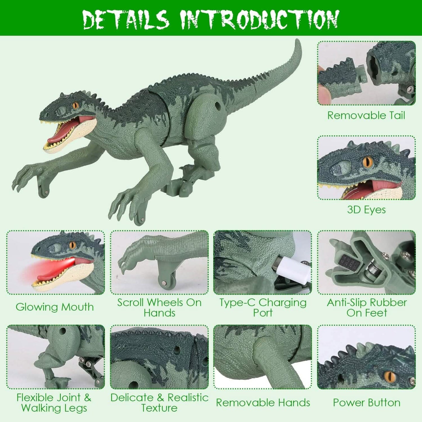Remote Control Dinosaur with 3D Eye Roaring Sounds for 3-12 Years Old