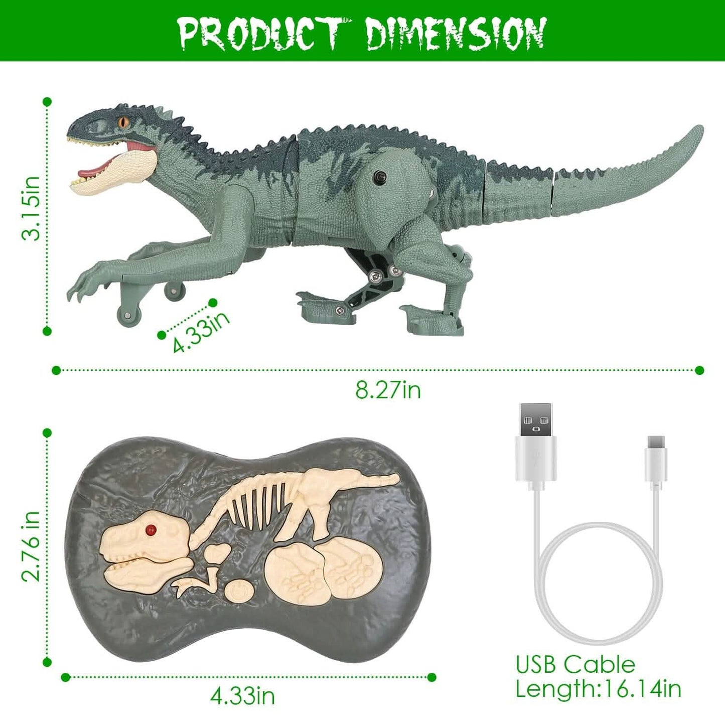 Remote Control Dinosaur with 3D Eye Roaring Sounds for 3-12 Years Old
