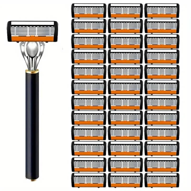 Replacement Razor Blades Safety Shaver Set with Anti-Slip Metal Handle with 1 Razor + 36 Blades