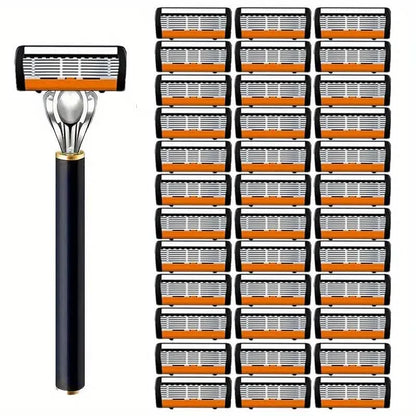 Replacement Razor Blades Safety Shaver Set with Anti-Slip Metal Handle with 1 Razor + 36 Blades