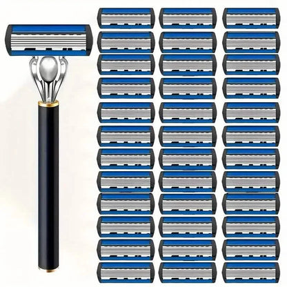 Replacement Razor Blades Safety Shaver Set with Anti-Slip Metal Handle with 1 Razor + 36 Blades