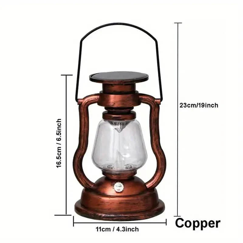 Retro Kerosene Lamp LED Horse Lantern Outdoor Waterproof Portable Rechargeable Solar Powered Flame Light