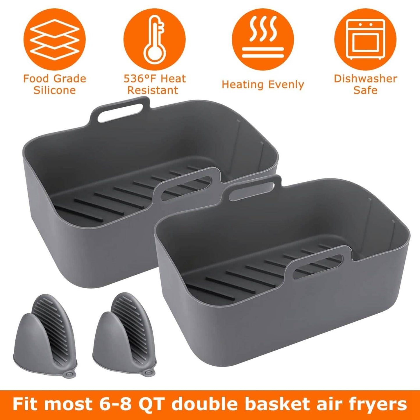 Reusable Air Fryer Silicone Pot Rectangle Replacement of Parchment Liners 6-8 Quart