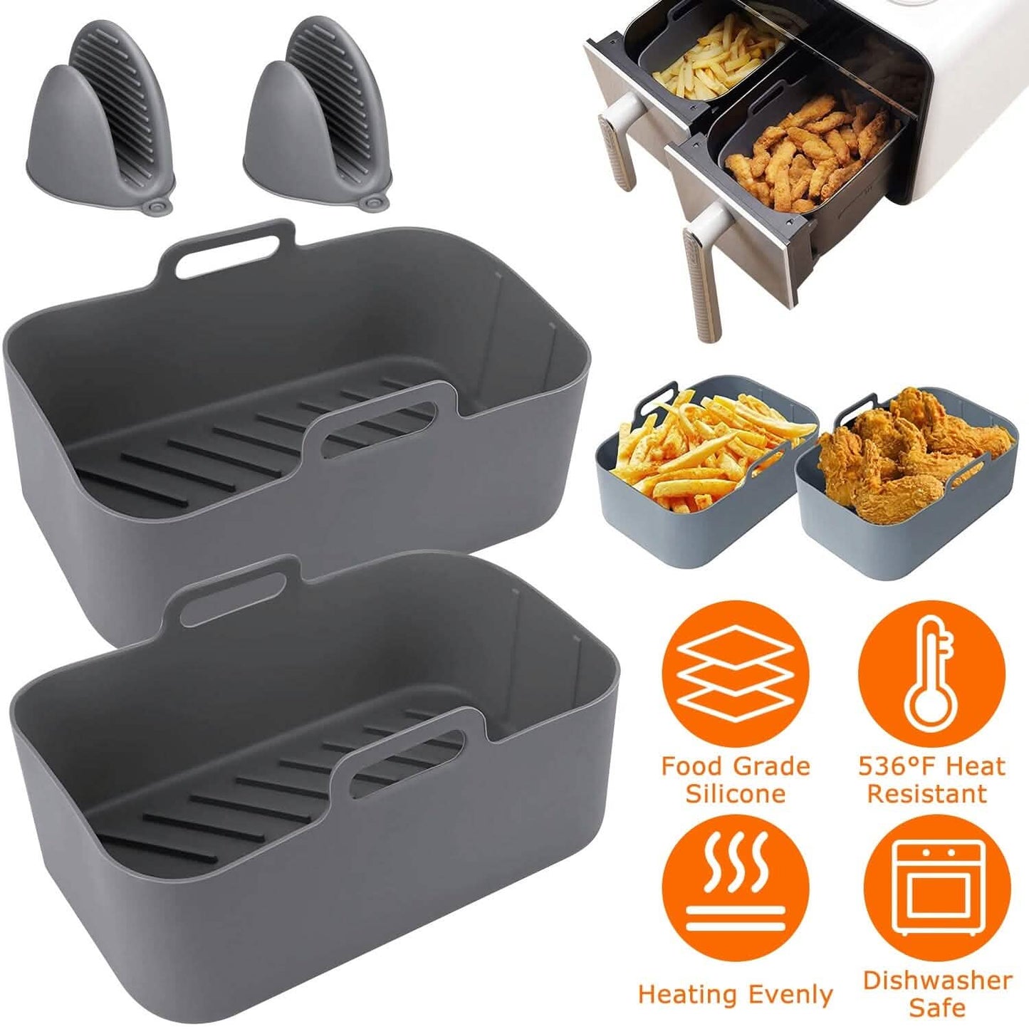 Reusable Air Fryer Silicone Pot Rectangle Replacement of Parchment Liners 6-8 Quart